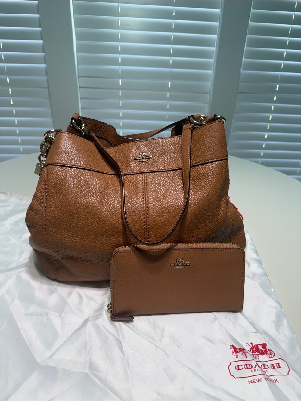 Coach Pebble Leather Tote and Zip Wallet – British Tan